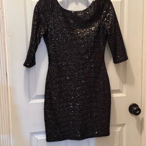 Stunning Black Sequin Long Sleeve Dress
